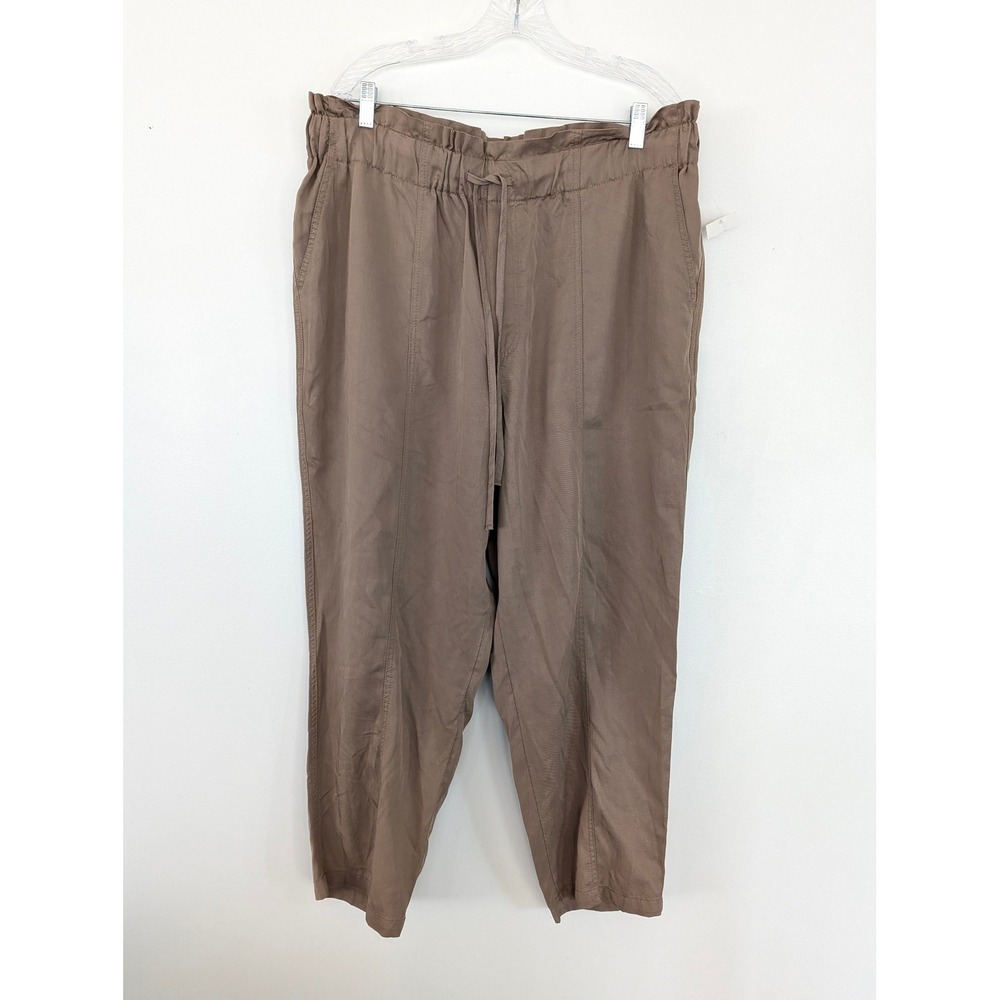 A New Day Womens XXL‎ Brown Lyocell Paperbag Waist Tapered Pants Drawstring New